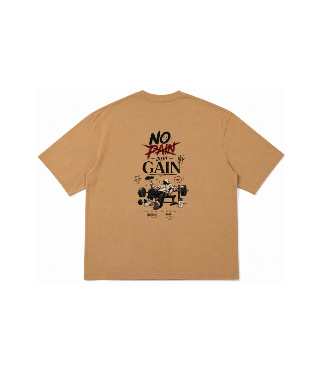 No Pain Just Gain Oversized T-Shirt - Beige