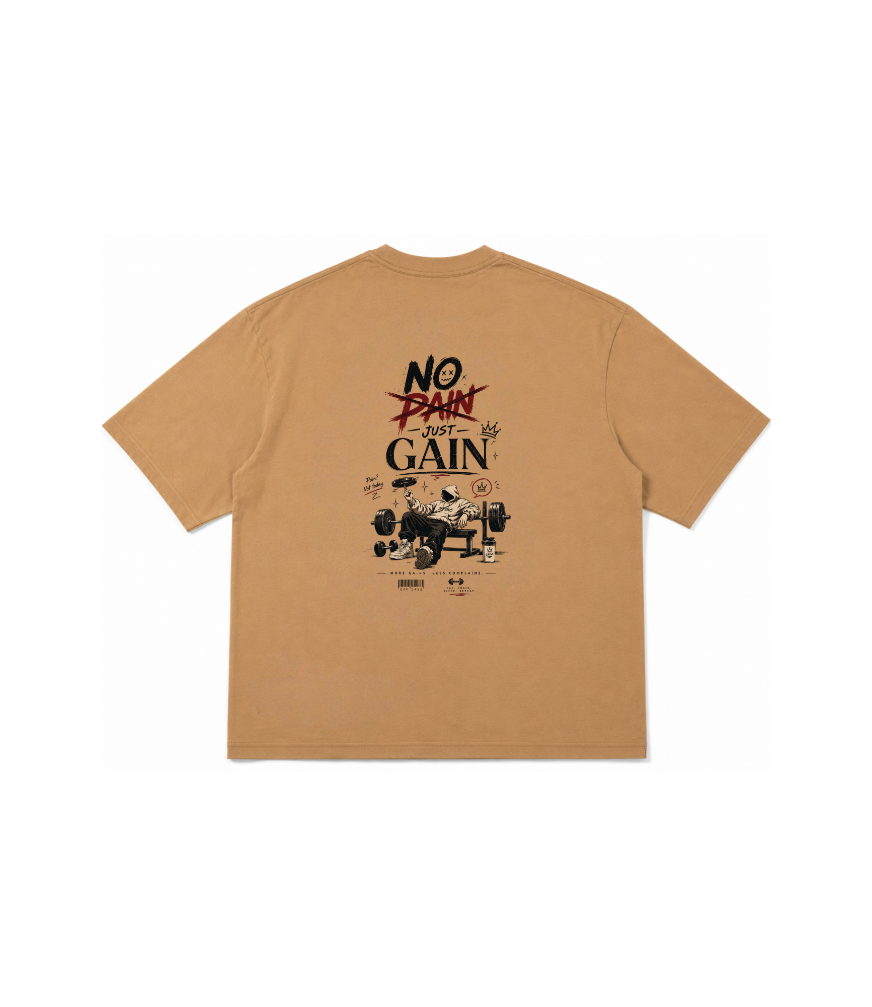 No Pain Just Gain Oversized T-Shirt - Beige