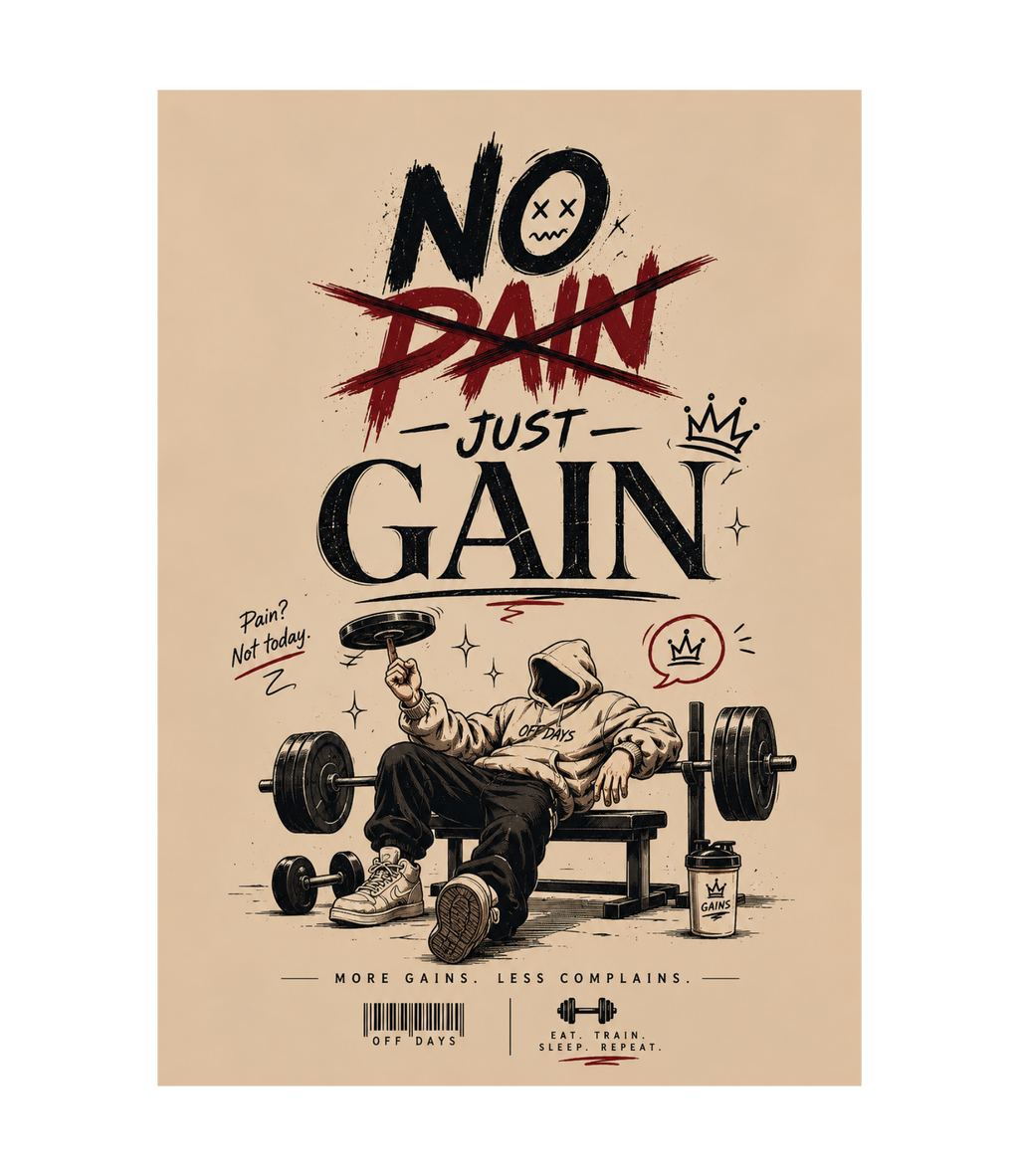 No Pain Just Gain Oversized T-Shirt - Beige