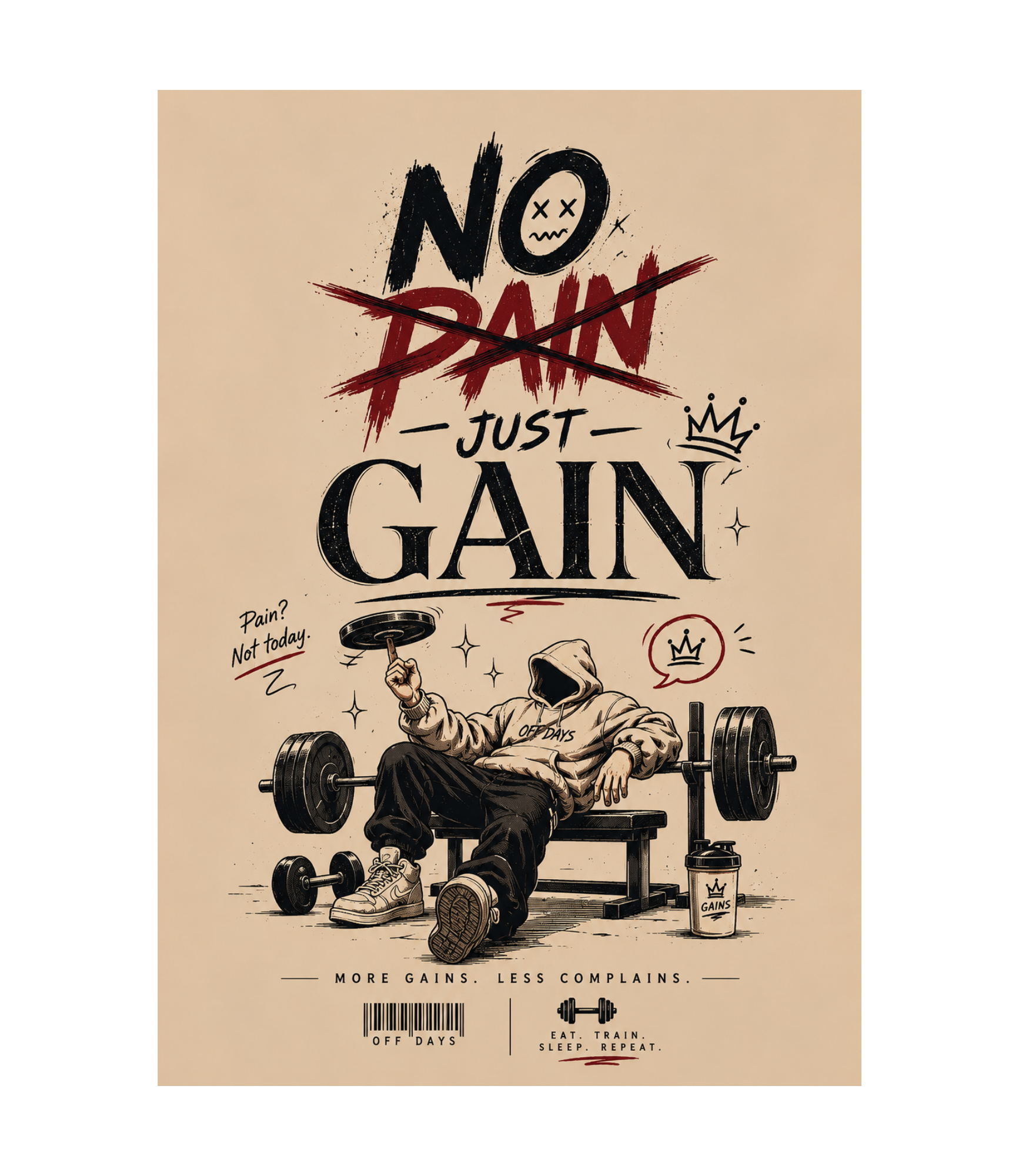 No Pain Just Gain Oversized T-Shirt - Beige